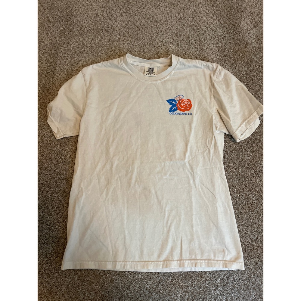 Comfort Colors Men's Graphic T-Shirt Medium Beige Jesus Colossians 3:3 Rose Tee
